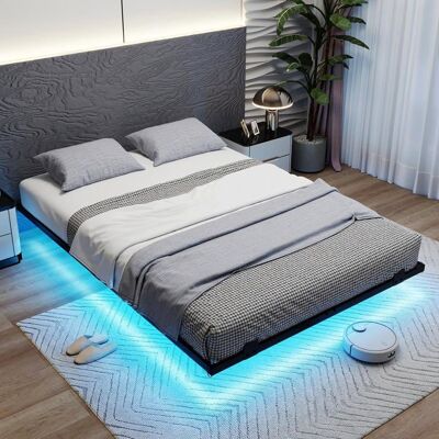 Structure de Lit Flottant 200 x 140 cm COSTWAY Éclairage LED Butée Anti-Glissement pour Matelas 12 Lattes en Métal Charge 400kg Noir - Publicité Structure de Lit Flottant 200 x 140 cm COSTWAY Éclairage LED Butée Anti-Glissement pour Matelas 12 Lattes en Métal Charge 400kg Noir - Publicité