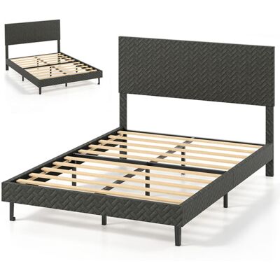 Structure de Lit 140 x 200cm COSTWAY Lit Double Charge 360kg Tête de Lit Réglable en Hauteur Sommier à Lattes Bois sans Matelas Gris - Publicité Structure de Lit 140 x 200cm COSTWAY Lit Double Charge 360kg Tête de Lit Réglable en Hauteur Sommier à Lattes Bois sans Matelas Gris - Publicité
