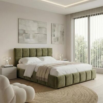 Idimex Lit Double EMILIA Rembourré 140 x 200 cm Vert avec Sommier à Lattes Inclus Design Bubble Tête de Lit Capitonnée Vert - Publicité Idimex Lit Double EMILIA Rembourré 140 x 200 cm Vert avec Sommier à Lattes Inclus Design Bubble Tête de Lit Capitonnée Vert - Publicité