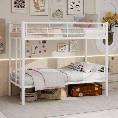 LEMONBEST Lit Superposé 90x190 cm Lit simple avec échelle et garde-corps Structure métallique Convient aux enfants et aux adolescents Blanc Blanc - Publicité LEMONBEST Lit Superposé 90x190 cm Lit simple avec échelle et garde-corps Structure métallique Convient aux enfants et aux adolescents Blanc Blanc - Publicité