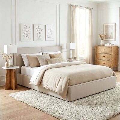 Idimex Lit Double CALM Rembourré 180 x 200 cm King Size Gris Confort Optimal avec Sommier à Lattes Inclus Tête de Lit en Tissu Gris - Publicité Idimex Lit Double CALM Rembourré 180 x 200 cm King Size Gris Confort Optimal avec Sommier à Lattes Inclus Tête de Lit en Tissu Gris - Publicité