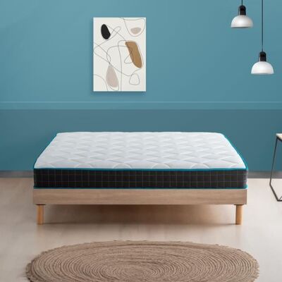 BLUE MOON Ensemble 140x190 Matelas ressorts ensachés Atmosphère et sommier en kit EASYKIT chêne clair - Fabrication belge - Garantie 10 ans Bleu - Publicité BLUE MOON Ensemble 140x190 Matelas ressorts ensachés Atmosphère et sommier en kit EASYKIT chêne clair - Fabrication belge - Garantie 10 ans Bleu - Publicité