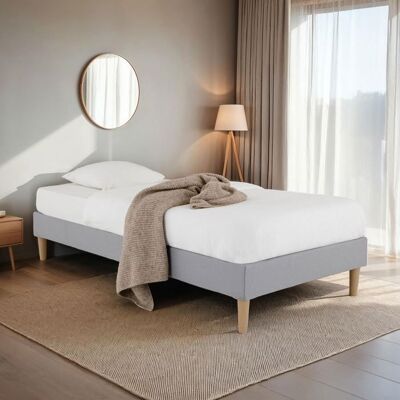 Idimex Sommier tapissier PAIMPOL 90 x 190 cm structure en bois et revêtement en tissu gris cadre de lit avec pieds Gris - Publicité Idimex Sommier tapissier PAIMPOL 90 x 190 cm structure en bois et revêtement en tissu gris cadre de lit avec pieds Gris - Publicité