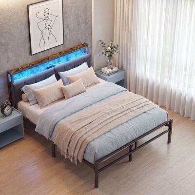 VASAGLE Structure de lit Double en Métal 160 x 200 cm Tête de Lit Rembourrée avec Rangement LED et Prise USB Chambre Noir et Marron Noir - Publicité VASAGLE Structure de lit Double en Métal 160 x 200 cm Tête de Lit Rembourrée avec Rangement LED et Prise USB Chambre Noir et Marron Noir - Publicité