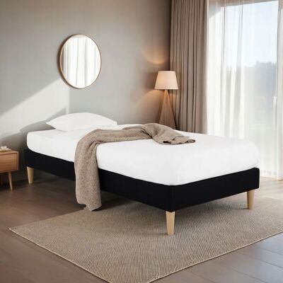 Idimex Sommier tapissier PAIMPOL 90 x 190 cm structure en bois et revêtement en tissu noir cadre de lit avec pieds Noir - Publicité Idimex Sommier tapissier PAIMPOL 90 x 190 cm structure en bois et revêtement en tissu noir cadre de lit avec pieds Noir - Publicité