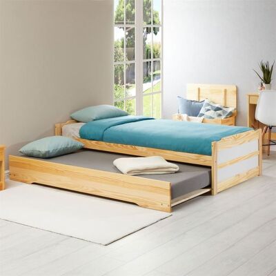 Idimex Lit gigogne LORENA 1 personne tiroir lit fonctionnel 90 x 190 cm pin massif recouvert dun vernis naturel et blanc Marron - Publicité Idimex Lit gigogne LORENA 1 personne tiroir lit fonctionnel 90 x 190 cm pin massif recouvert dun vernis naturel et blanc Marron - Publicité