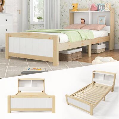 Lit enfant - MERAX - Lit enfant tête de lit rangement - 90x200 cm - Bois pin massif & MDF - Sommier à lattes inclus Blanc - Publicité Lit enfant - MERAX - Lit enfant tête de lit rangement - 90x200 cm - Bois pin massif & MDF - Sommier à lattes inclus Blanc - Publicité