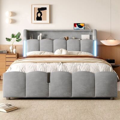 Lit Coffre Capitonné - Merax 140x200 cm - en Velours Gris- avec LED Tête de Lit avec Rangement USB Type-C Sommier Relevable Gris - Publicité Lit Coffre Capitonné - Merax 140x200 cm - en Velours Gris- avec LED Tête de Lit avec Rangement USB Type-C Sommier Relevable Gris - Publicité
