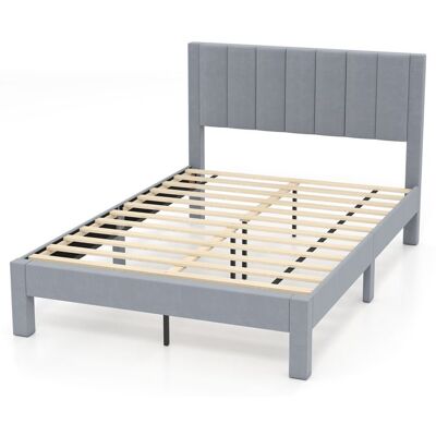 GIANTEX Lit 140 x 200cm - Cadre de Lit 2 Personnes - Tête de Lit - Tissu en Velours - 12 Lattes - Pieds en Bois de Caoutchouc - Gris - Publicité GIANTEX Lit 140 x 200cm - Cadre de Lit 2 Personnes - Tête de Lit - Tissu en Velours - 12 Lattes - Pieds en Bois de Caoutchouc - Gris - Publicité