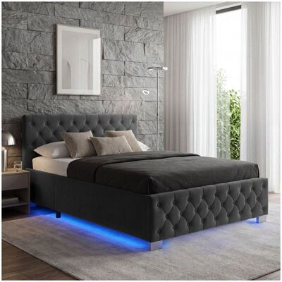 Lit - TECTAKE - Lit coffre DAYTONA en bois à laspect velours capitonné avec bandes LED sommier inclus 180 x 200 cm - Noir Noir - Publicité Lit - TECTAKE - Lit coffre DAYTONA en bois à laspect velours capitonné avec bandes LED sommier inclus 180 x 200 cm - Noir Noir - Publicité