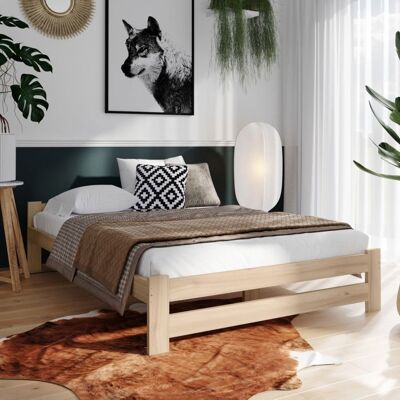 HOME COLLECTIVE Lit en bois 160x200 cm - Sommier à lattes inclus - Pin massif - Style scandinave - Avec tête de lit basse - Bois naturel Beige - Publicité HOME COLLECTIVE Lit en bois 160x200 cm - Sommier à lattes inclus - Pin massif - Style scandinave - Avec tête de lit basse - Bois naturel Beige - Publicité
