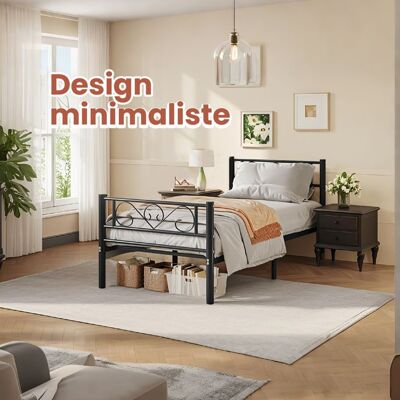 VASAGLE Structure de lit simple en métal convient à matelas de 90 x 190 cm montage facile pour les petits espaces Noir Noir - Publicité VASAGLE Structure de lit simple en métal convient à matelas de 90 x 190 cm montage facile pour les petits espaces Noir Noir - Publicité