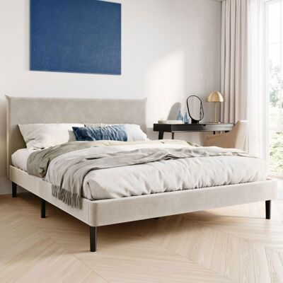 HOME COLLECTIVE Lit adulte 160x200 / 140x200 cm - Tissu cord - Structure de lit double - Sommier inclus - Lit capitonné moderne - Beige Beige - Publicité HOME COLLECTIVE Lit adulte 160x200 / 140x200 cm - Tissu cord - Structure de lit double - Sommier inclus - Lit capitonné moderne - Beige Beige - Publicité
