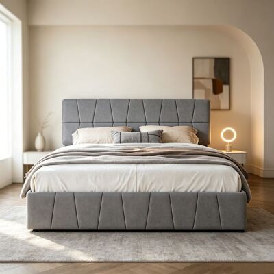 Lit adulte 160x200 cm COZY 4 tiroirs sommier à Lattes lit double 160x200 cm tissu en velours 160x200 cm gris Gris - Publicité Lit adulte 160x200 cm COZY 4 tiroirs sommier à Lattes lit double 160x200 cm tissu en velours 160x200 cm gris Gris - Publicité