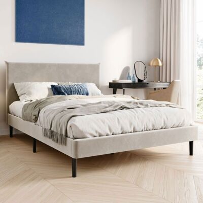 HOME COLLECTIVE Lit adulte 140x200 / 160x200 cm - Tissu velours doux - Structure de lit double - Sommier inclus - Lit capitonné moderne - Beige Beige - Publicité HOME COLLECTIVE Lit adulte 140x200 / 160x200 cm - Tissu velours doux - Structure de lit double - Sommier inclus - Lit capitonné moderne - Beige Beige - Publicité