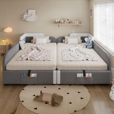 NOBRAND Lit Enfant avec Rangement Hydraulique 2 Places 90x200cm Tête de Lit Capitonnée Velours Barrières Douces et Poches de Rangement Gris - Publicité NOBRAND Lit Enfant avec Rangement Hydraulique 2 Places 90x200cm Tête de Lit Capitonnée Velours Barrières Douces et Poches de Rangement Gris - Publicité