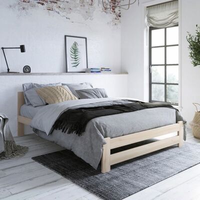 HOME COLLECTIVE Lit en bois 160x200 cm - Sommier à lattes inclus - Pin massif - Style scandinave - Avec tête de lit moyenne - Bois naturel Beige - Publicité HOME COLLECTIVE Lit en bois 160x200 cm - Sommier à lattes inclus - Pin massif - Style scandinave - Avec tête de lit moyenne - Bois naturel Beige - Publicité