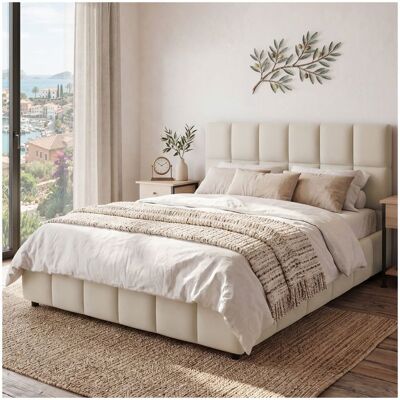 Lit - TECTAKE - lit rembourré shirley velours doux matelassage à caissons sommier à lattes intégré 153 x 220 x 93 cm - sable Beige - Publicité Lit - TECTAKE - lit rembourré shirley velours doux matelassage à caissons sommier à lattes intégré 153 x 220 x 93 cm - sable Beige - Publicité