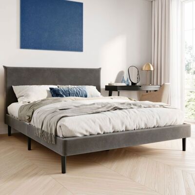 HOME COLLECTIVE Lit adulte 160x200 cm - Tissu velours doux - Structure de lit double - Sommier inclus - Lit capitonné moderne - Gris Gris - Publicité HOME COLLECTIVE Lit adulte 160x200 cm - Tissu velours doux - Structure de lit double - Sommier inclus - Lit capitonné moderne - Gris Gris - Publicité