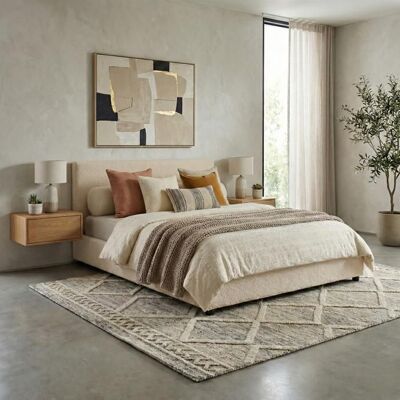 Lit coffre - SAMPUR - Versailles - 140x190 cm - Tissu bouclette sable - Coffre 900 L Beige - Publicité Lit coffre - SAMPUR - Versailles - 140x190 cm - Tissu bouclette sable - Coffre 900 L Beige - Publicité
