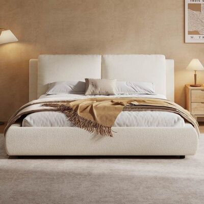 Lit Coffre - LEMONBEST - 180 x 200 cm - Tissu bouclé beige - Tête de lit rembourrée 12 cm - Sommier à lattes Beige - Publicité Lit Coffre - LEMONBEST - 180 x 200 cm - Tissu bouclé beige - Tête de lit rembourrée 12 cm - Sommier à lattes Beige - Publicité