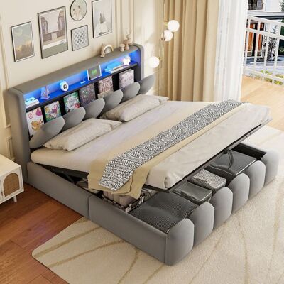 VEPSSDER Lit Coffre 180x200 avec LED et USB Lit Double avec Rangement et Tete de Réglable Lit Rembourré avec Sommier Cadre de Velours Gris Gris - Publicité VEPSSDER Lit Coffre 180x200 avec LED et USB Lit Double avec Rangement et Tete de Réglable Lit Rembourré avec Sommier Cadre de Velours Gris Gris - Publicité