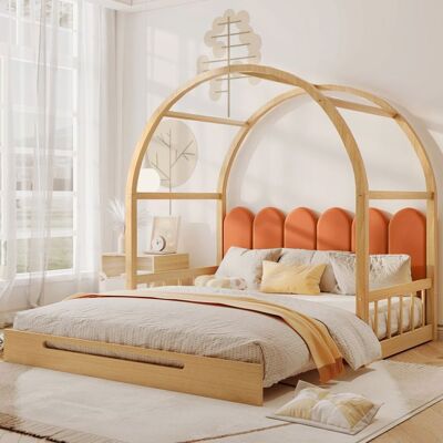 Blueline Lit cabane 140x200cm lit enfant extensible à toit bombé cadre en pin naturel et orange Orange - Publicité Blueline Lit cabane 140x200cm lit enfant extensible à toit bombé cadre en pin naturel et orange Orange - Publicité