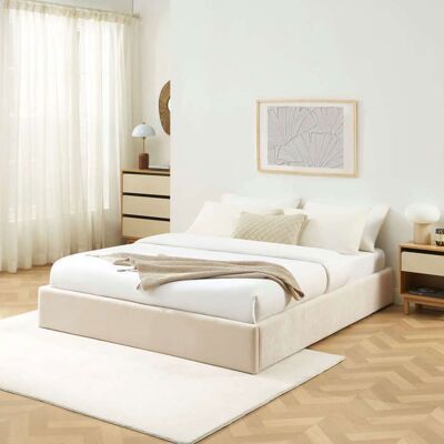 BAÏTA Lit coffre IVY 160x200 tissu beige sommier inclus Beige - Publicité BAÏTA Lit coffre IVY 160x200 tissu beige sommier inclus Beige - Publicité