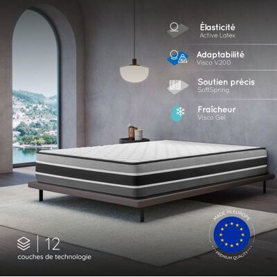 Cosmos Matelas FELIS 160X200 cm-Hybride-30 CM-Ressorts Ensachés-Mémoire de Forme-Mousse HR 35 kg-Latex-Confort mi-ferme-Réversible - Publicité Cosmos Matelas FELIS 160X200 cm-Hybride-30 CM-Ressorts Ensachés-Mémoire de Forme-Mousse HR 35 kg-Latex-Confort mi-ferme-Réversible - Publicité