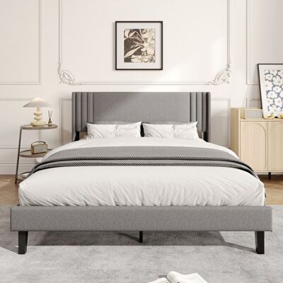 COZY Lit 160x200 cm Lit Rembourré en Lin Lit Adulte avec Sommier à Lattes en Bois Lit Double 160x200 cm Design MinimalisteGris Gris - Publicité COZY Lit 160x200 cm Lit Rembourré en Lin Lit Adulte avec Sommier à Lattes en Bois Lit Double 160x200 cm Design MinimalisteGris Gris - Publicité