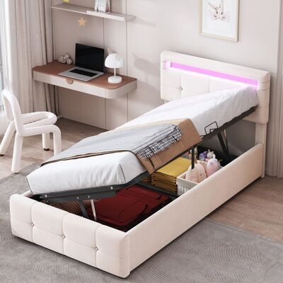 Generic Lit simple rembourré 90x200 cm avec éclairage LED Lit coffre avec tête de lit réglable Lit enfant Lit 1 Personne Velours Beige Beige - Publicité Generic Lit simple rembourré 90x200 cm avec éclairage LED Lit coffre avec tête de lit réglable Lit enfant Lit 1 Personne Velours Beige Beige - Publicité