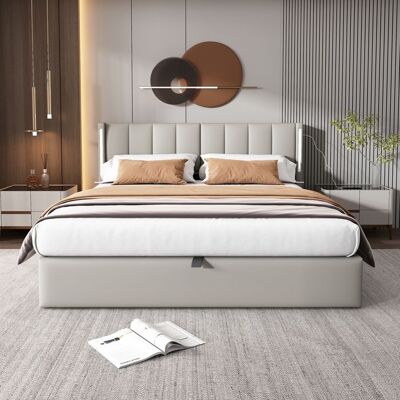 Lit Coffre LED 140x190 cm avec USB Rechargeable et Tête Réglable Merax Lit Double en Simili Cuir Blanc Moderne Gris - Publicité Lit Coffre LED 140x190 cm avec USB Rechargeable et Tête Réglable Merax Lit Double en Simili Cuir Blanc Moderne Gris - Publicité