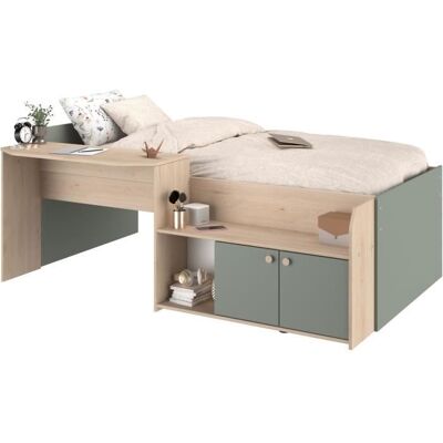 Lit combiné enfant JADE de Parisot - Décor moderne Chene et Vert céladon - Publicité Lit combiné enfant JADE de Parisot - Décor moderne Chene et Vert céladon - Publicité