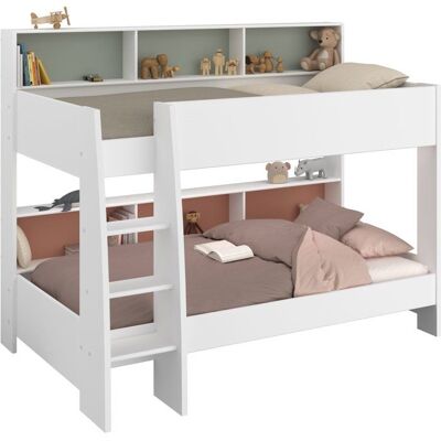 PARISOT Lits superposés enfant 2 x 90x200 cm - Décor Vert Céladon/Terracotta et Blanc Ombre - Sommiers inclus - JIM Blanc - Publicité PARISOT Lits superposés enfant 2 x 90x200 cm - Décor Vert Céladon/Terracotta et Blanc Ombre - Sommiers inclus - JIM Blanc - Publicité