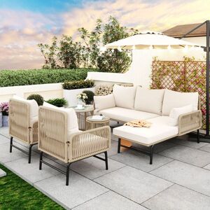 MODERNLUXE Salon de jardin en Fer 5pl - 2 canapés 2 fauteuils et 2 tables basses gigognes - avec tous les coussins - Beige Beige - Publicité MODERNLUXE Salon de jardin en Fer 5pl - 2 canapés 2 fauteuils et 2 tables basses gigognes - avec tous les coussins - Beige Beige - Publicité