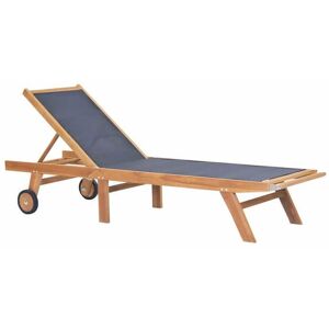 Chaise longue pliable-Bain de soleil avec roulettes Teck massif et textilène Marron - Publicité Chaise longue pliable-Bain de soleil avec roulettes Teck massif et textilène Marron - Publicité