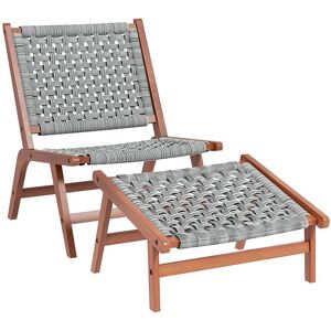 SWEIKO Fauteuil de jardin avec repose-pieds - chaise relax en bois dacacia et corde résine tressée - Naturel Gris Gris - Publicité SWEIKO Fauteuil de jardin avec repose-pieds - chaise relax en bois dacacia et corde résine tressée - Naturel Gris Gris - Publicité