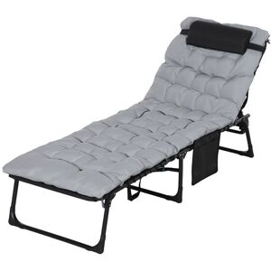 Bain de soleil - Outsunny - pliante - avec coussin appuie-tête poche latérale - inclinable - textilène 58 x 189 x 325 cm gris clair Gris - Publicité Bain de soleil - Outsunny - pliante - avec coussin appuie-tête poche latérale - inclinable - textilène 58 x 189 x 325 cm gris clair Gris - Publicité