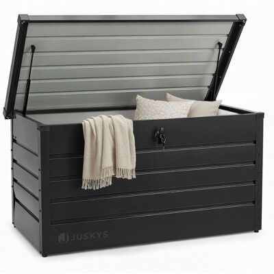 Juskys coffre de jardin métal 380L Limani anthracite - boîte de rangement étanche verrouillable Noir - Publicité Juskys coffre de jardin métal 380L Limani anthracite - boîte de rangement étanche verrouillable Noir - Publicité