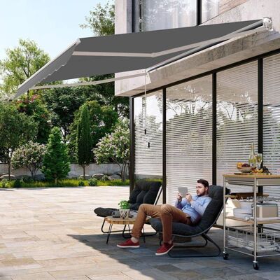GIANTEX Auvent Rétractable avec Manivelle Store Banne Manuel avec Revêtement PA et Cadre en Aluminium pour Gris - Publicité GIANTEX Auvent Rétractable avec Manivelle Store Banne Manuel avec Revêtement PA et Cadre en Aluminium pour Gris - Publicité