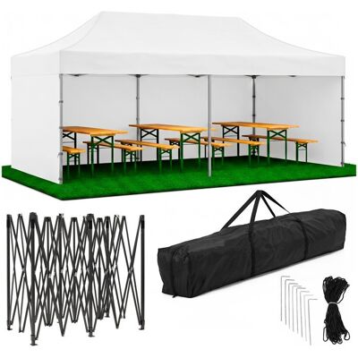 Pavillon pliant de réception jardin - SPRINGOS - GP0006 - 3x6 m - Structure acier - Toile Oxford 420D hydrofuge Blanc - Publicité Pavillon pliant de réception jardin - SPRINGOS - GP0006 - 3x6 m - Structure acier - Toile Oxford 420D hydrofuge Blanc - Publicité