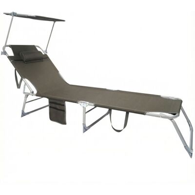 TERRE JARDIN Chaise longue pliante avec pare-soleil orientable 190x68x111 cm toile Oxford 600D anti-UV+40 - gris Gris - Publicité TERRE JARDIN Chaise longue pliante avec pare-soleil orientable 190x68x111 cm toile Oxford 600D anti-UV+40 - gris Gris - Publicité