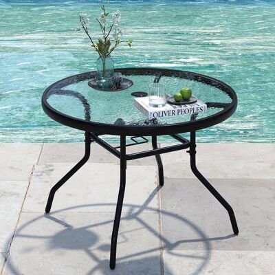 Table Basse de Jardin Extérieur Intérieur COSTWAY Plateau en Verre Trempé Trou pour Parasol Cadre en Métal Table de Bistrot Rond Noir - Publicité Table Basse de Jardin Extérieur Intérieur COSTWAY Plateau en Verre Trempé Trou pour Parasol Cadre en Métal Table de Bistrot Rond Noir - Publicité