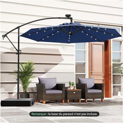 Parasol Déporté Ø3M - GIANTEX - Parasol pour Terrasse - Parasol Inclinable - 32 LED - Rotatif à 360° - Pied en Croix - Bleu Foncé - Publicité Parasol Déporté Ø3M - GIANTEX - Parasol pour Terrasse - Parasol Inclinable - 32 LED - Rotatif à 360° - Pied en Croix - Bleu Foncé - Publicité