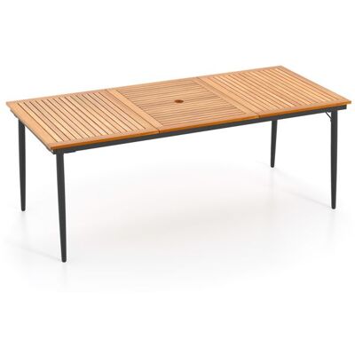 GIANTEX Table à Manger de Jardin Rectangulaire en Acacia pour 8 Personnes Pieds en Métal Trou pour Parasol 200 x 90 x 75 cm Marron - Publicité GIANTEX Table à Manger de Jardin Rectangulaire en Acacia pour 8 Personnes Pieds en Métal Trou pour Parasol 200 x 90 x 75 cm Marron - Publicité