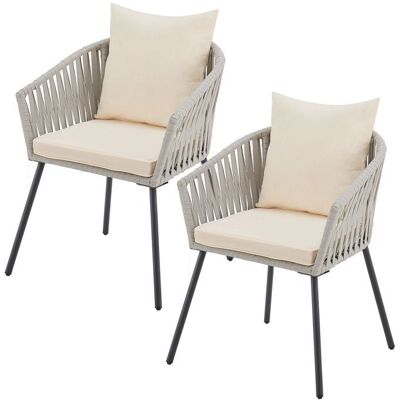 Juskys Lot 2 Chaises de Jardin Corde Gris Clair Acier 160kg Coussins Résistantes Intempéries Terrasse Balcon Extérieur Beige - Publicité Juskys Lot 2 Chaises de Jardin Corde Gris Clair Acier 160kg Coussins Résistantes Intempéries Terrasse Balcon Extérieur Beige - Publicité