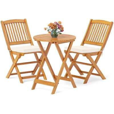 GIANTEX Ensemble Salon de Jardin 3 Pcs Pliable en Bois- 2 Chaises avec Coussins Amovibles et Table Basse de Jardin Rond- Beige Beige - Publicité GIANTEX Ensemble Salon de Jardin 3 Pcs Pliable en Bois- 2 Chaises avec Coussins Amovibles et Table Basse de Jardin Rond- Beige Beige - Publicité