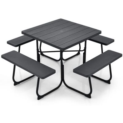 GIANTEX Ensemble Salon de Jardin -8 Personnes-Table Carrée de Pique-Nique/Jardin avec Trou de Parasol+4 Bancs-Cadre en Fer-Noir Gris - Publicité GIANTEX Ensemble Salon de Jardin -8 Personnes-Table Carrée de Pique-Nique/Jardin avec Trou de Parasol+4 Bancs-Cadre en Fer-Noir Gris - Publicité