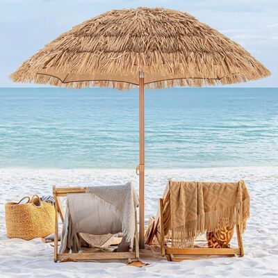 GIANTEX Parasol de Jardin Exterieur Parasol Exotique en Paille PP Parasol Plage Hawaïen Inclinable Φ 2M avec Pied de Parasol Beige - Publicité GIANTEX Parasol de Jardin Exterieur Parasol Exotique en Paille PP Parasol Plage Hawaïen Inclinable Φ 2M avec Pied de Parasol Beige - Publicité
