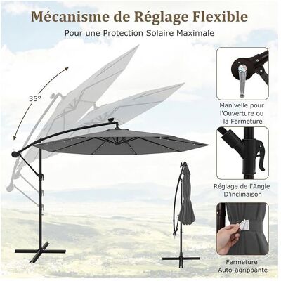 GIANTEX Parasol Déporté Ø3M Parasol pour Terrasse Parasol Inclinable Rotatif à 360° avec Pied en Croix 40 LED Gris Gris - Publicité GIANTEX Parasol Déporté Ø3M Parasol pour Terrasse Parasol Inclinable Rotatif à 360° avec Pied en Croix 40 LED Gris Gris - Publicité